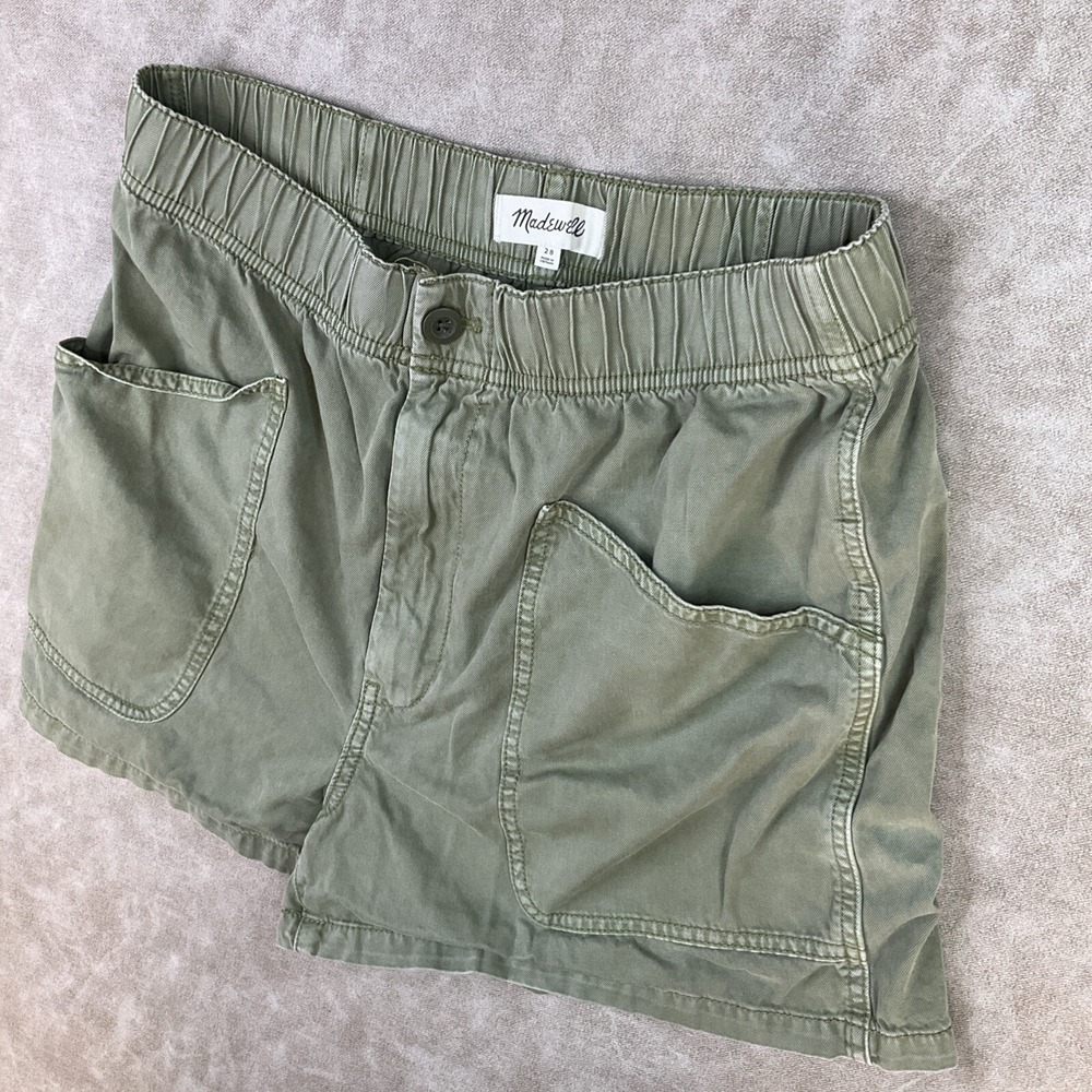 Madewell Utility Shorts Garment-Dyed Pull-On Olive Green ND666‎ Women Sz 28